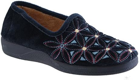 DeValverde DVV148 Ladies Embossed Comfort Low Slipper in Burgundy & Navy