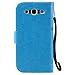 Samsung Galaxy S3 Case Cover EMAXELER Stylish Wallet Case Diamond Embossed Kickstand Flip Credit Cards Slot Cash Pockets PU Leather Flip Case for Galaxy S3 Wish Tree Blue