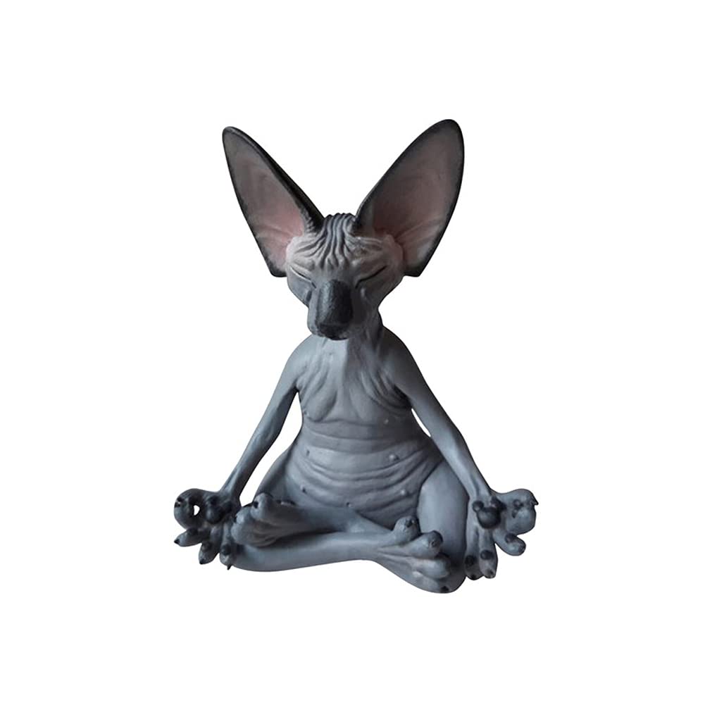 Uposao Sculpture Cat Resin Decoration Meditation Sphynx Cat Statue Yoga Ornaments Zen Cat Relaxed Poses Home Living Room Collection Crafts