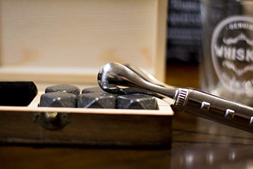 Whiskey Rocks, Gift Set Of 6 Diamond Shaped and Polished Stones, Made of Natural Basalt Stone, Keep Your Drink Ice Cold Without Dilution, Engraved Wood Box with Velvet Bag For Refrigeration - Image 4