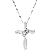 Amanda Rose Collection Three Stone Diamond Cross Pendant Necklace for Women in Sterling Silver on an 18 inch Sterling Silver Chain | Real Diamond Necklaces for Women