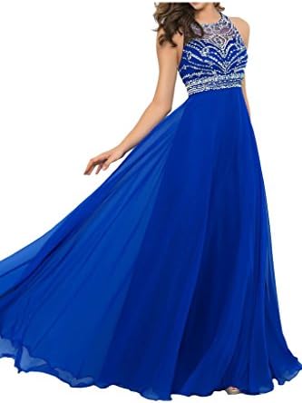 Missdressy Sexy Long Backless Sleeveless Prom Gown Chiffon Evening Gown-2-Royal Blue