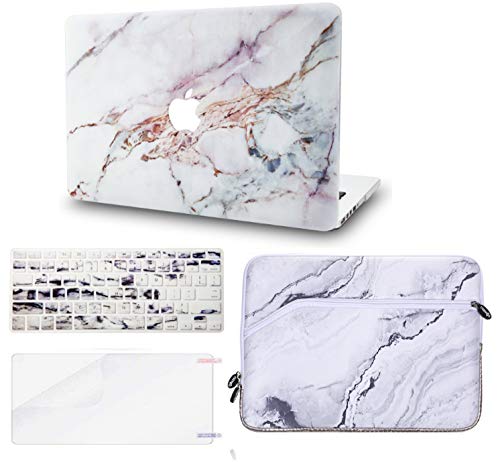 KEC Laptop Case for MacBook Pro 13" (2019/2018/2017/2016, with/no Touch Bar) w/ Keyboard Cover + Sleeve + Screen Protector (4 in 1 Bundle) Plastic Hard Shell Case A1706/A1708/A1989 (White Marble 4)