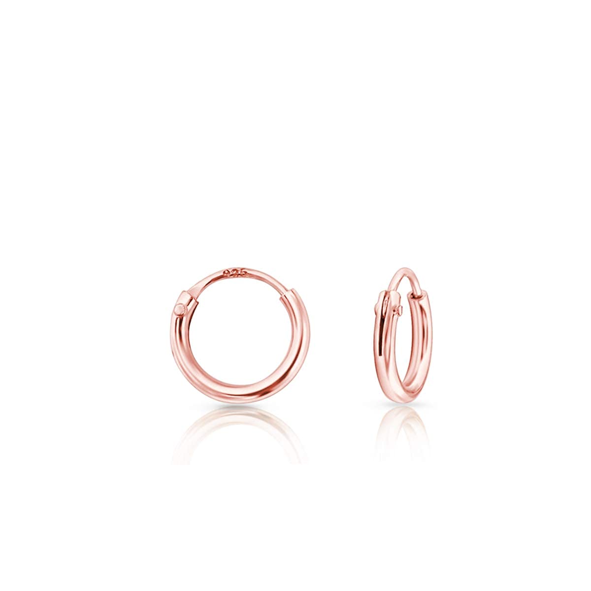 Small Hoop Earrings 925 Sterling Silver 18K Rose Gold Plated - Thin Sleeper Huggie Hoop for Cartilage, Helix, Nose Piercing - Rose Gold Earrings - Hypoallergenic, Unisex Tiny Hoops - Thick 1.5mm
