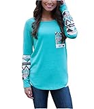 Women Cotton Casual Crewneck Solid Long Sleeve T-shirt Tops with Pocket