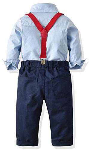 Toddler Dress Suit Baby Boys Clothes Sets Bowtie Shirts + Suspenders Pants 3pcs Gentleman Outfits Suits 6Month - 6Years (Blue003, 3T) - Thumbnail 2