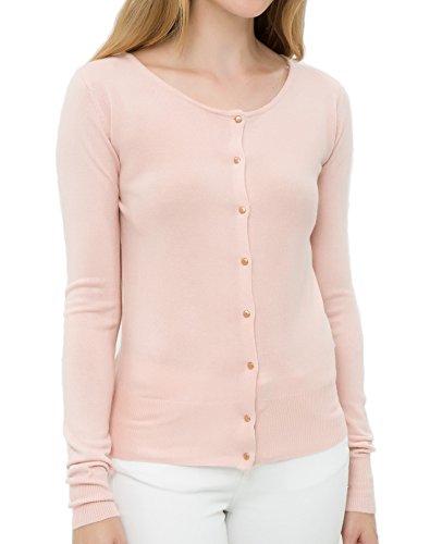 Breeze Womens Sweater- Casual Round Neck Button Front Long Sleeve Soft Knit Cardigan for Women - Pink Rose, Small - Thumbnail 7