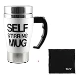 Tera 350ml HOT Stainless Plain Lazy Self Stirring Mug Auto Mixing Tea Coffee Cup White Office Home Gift Novelty with Tera Dust Cloth