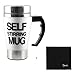 Tera 350ml HOT Stainless Plain Lazy Self Stirring Mug Auto Mixing Tea Coffee Cup White Office Home Gift Novelty with Tera Dust Cloth