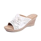 Alexis Leroy Women's Floral Pattern Hollow-out Wedge Backless Slippers Sandals Shoes