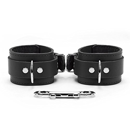 Alexis Wrist and Ankle Cuffs Handmade Lambskin Leather Handcuffs and Leg Cuffs (Black, Wrist)