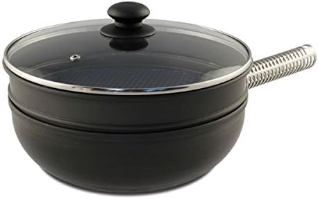 LloydPans Kitchenware USA Made Hard Anodized 12 Inch 3.6 Quart Stir Fry Wok and Steamer Set