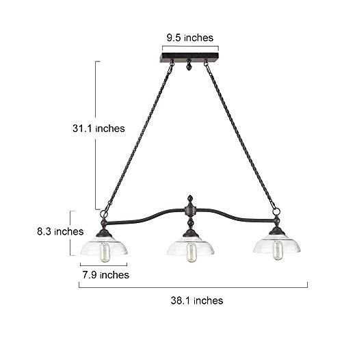 LOG BARN A03297 Farmhouse Style Island Lighting, 3-Light Linear Chandeliers Kitchen Light Fixture with Glass Shades