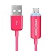 FosPower [10 ft] Micro USB Charge & Sync Cable with Blue LED Charge Indicator for Cellphones, Tablets and Portable Electronics - For Nexus 6, Motorola Moto G X, Samsung Galaxy Note 2 3 4, Galaxy Edge, Galaxy S3 S4 S5, LG G3, Vigor, G2, HTC One M8 M7, Nokia Lumia 1020 900 830 (Pink)