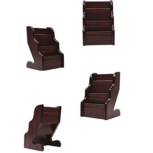 Lzttyee 3 Layer Wooden Business Card Holders Name Card Rack Stands Desktop Display Organizer (Deep Coffee)
