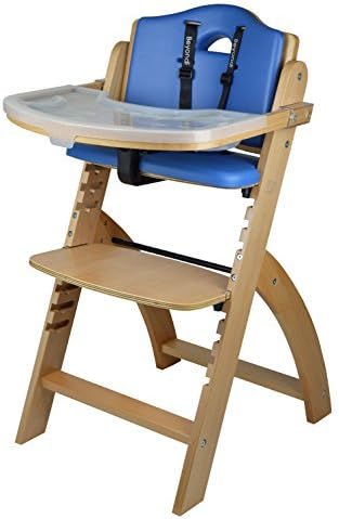 Abiie Beyond Wooden High Chair with Tray.The Perfect Seating Highchair Solution for Your Child As Toddler's or a Dining Chair (6 Months &amp; up) (Natural - Blueberry Blue Cushion) by Abiie