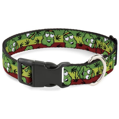 Plastic Clip Collar - Marijuana Nugs Leaves Cartoon Rasta Black - Wide-Medium 1…