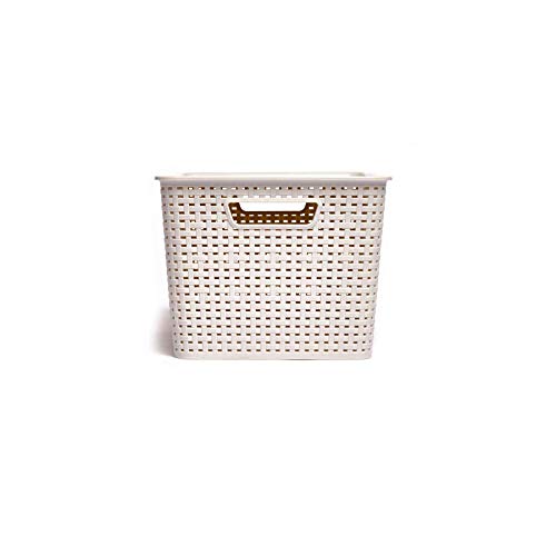 Homz Plastic Wicker Storage Bin With Lid 16 7 X 8 7 X 11 6
