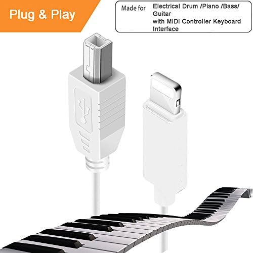 Lightning to MIDI Instruments for Electronic Organ Drum, USB 2.0 Lightning to Type-B, Compatible with iPhone/iPad/iPod, Converter for Midi Keyboard, for Piano Casio Hammer Yamaha (White)