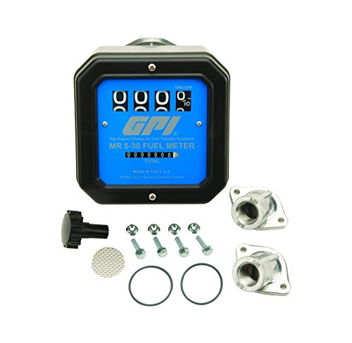GPI 126300-201, MR530-G8N-AV Mechanical Disk Aviation Fuel Flowmeter 1-Inch FNPT Inlet/Outlet, 5-30 GPM, 4-Digit Batch Display, Non-Resettable Cumulative Total, -2 Percent Accuracy