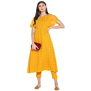 Janasya Women’s Crepe A-line Kurta with Pant