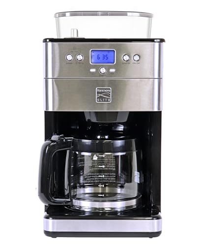 Kenmore Elite Grind and Brew Coffee Maker with Built‑In Burr Grinder, Automatic Drip Machine, 12‑Cup Programmable Brewer, Bean‑to‑Cup Cafetera, Stainless Steel Coffee Maker for Home & Office