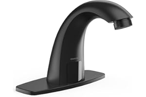PRIMSOPH Automatic Motion Sensor Hands Free Electronic Infrared Smart Commercial Touchless Bathroom Sink Faucet with Cover Plate Temperature Mixer Battery or Plug-in Powered Matte Black