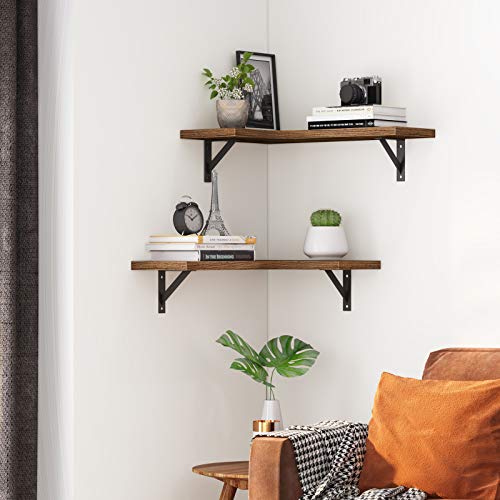Homemaxs Corner Floating Shelves Wall Mounted, Rustic Wood Wall Shelves