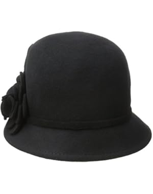 Women's Felt Cloche Hat with Self Flower
