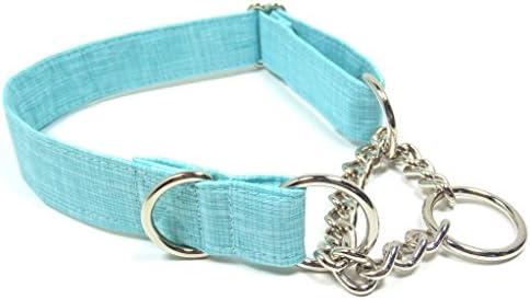 Blue Sky Brushstrokes Half Check Chain Collar, Adjustable Handmade Greyhound Fabric Collars - Medium by Ruff Roxy