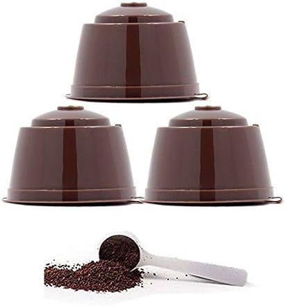 KDSANSO 3 Reusable Refillable Coffee Capsules Cup Filter Compatible for Dolce Gusto + 1 Plastic Coffee Spoon