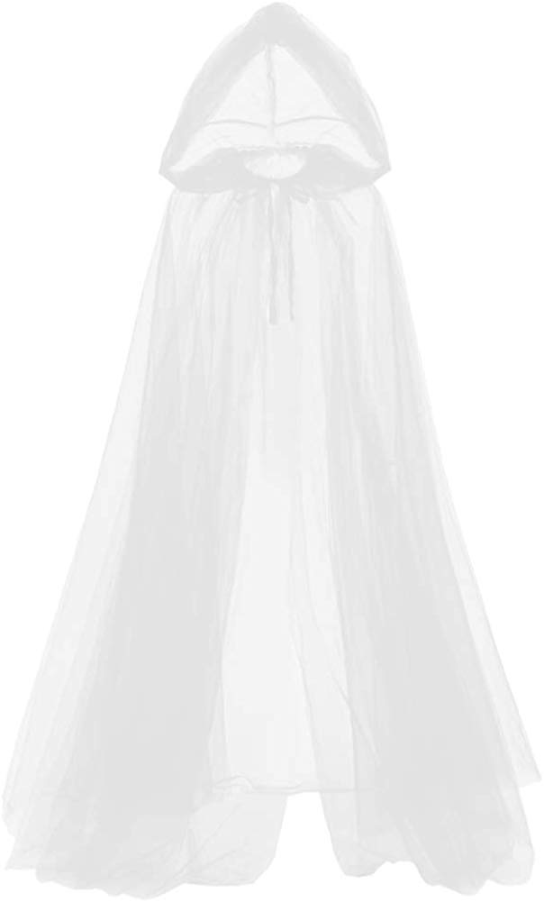 GRACEART Medieval Halloween Costume Hood Tulle Cloak for Women Cosplay Vintage Vampire Horror Bride Long Cloaks Cape (White)