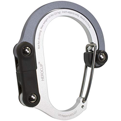 Heroclip Hybrid Gear Clip - Versatile Carabiner Hook Hiking Travel & Everyday Purse Hook Rotating Handbag Clip (Medium)