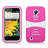 AIMO Rugged Wave Armor Case w/ Built-in Kickstand for ZTE Majesty Z796c [Straight Talk] - (White / Hot Pink)