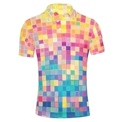 HUGS IDEA Colorful Geometry Mens Golf Shirt Dry Fit