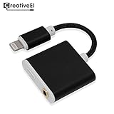 iPhone 7 Headphone Adapter, iPhone 7 Plus Charge Adapter, Audio Adapter 2 in 1 Lightning 3.5mm Headphone Splitter Adapter Cable by CreativeEI (Black)