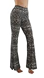 Pro Fit Bell Bottom Palazzo High Waist Gypsy Ethnic 70s Hippie Printed Yoga Pants (L, PF / 7FP01-09)