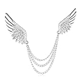 Sewanz Men's Diamante Silver Angel's Wings Shape Collar Pins, Lapel Stick Brooch with Chain for Shirt