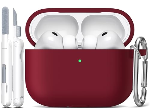 R-Fun Für Airpods Pro 3 Hülle (2025), Weiche Silikon Schutzhülle Cover Kompatibel Mit Apple Airpods Pro 3. Generation (Usb-C Kabel) Für Damen Herren Mit Reinigungsset Und Schlüsselanhänger, Weinrot