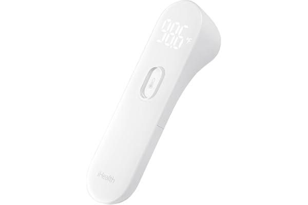 iHealth No-Touch Forehead Thermometer, Infrared Digital Thermometer for Adults and Kids, Touchless Baby Thermometer, 3 Ultra-Sensitive Sensors, Large LED Digits, Quiet Vibration Feedback, Non Contact