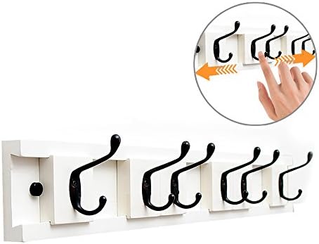 Lenle Removable Hanging Coat Wall Mounted 29x3.9 inch Bamboo Coat and Hat Rail/Rack With 6 Heavy Duty Hooks (White, 6 Hooks)