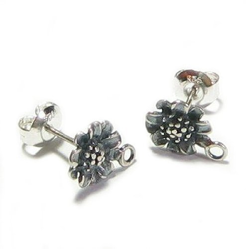 2 pairs .925 Sterling Silver Ball Sun Flower Stud Earrings Loop Post 8mm w/ear nut/Clutches