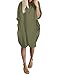 Kidsform Women Oversize Dress Long Sleeve Solid Loose Shirt Mini Short Dress with Pocket Army Green S
