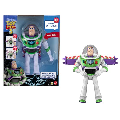 Mattel Disney Pixar Toy Story 5 Action Figure, Buzz Lightyear High-Tech Edition with Flight Mode and 12 Inches Wing Activation, More Than 35 Sounds, JMW40