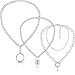 3 Pieces Punk Chain Choker Lock Pendant Necklace Long Multilayer Chunky Choker (Silver)