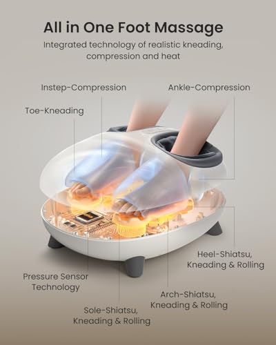 RENPHO 2026 Latest Shiatsu Foot Massager with Pressure Monitor Tech, Full-Foot Massage Machine with Kneading & Compression for Plantar Fasciitis, FSA Eligible HSA Store, Birthday Gifts for Women Wife