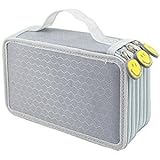 LORJE Multilayer Colored Pencil Case, Large, 52 Slots Gray Pen Bag