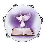 ammoon Double Row Jingle Tambourine Handbell Clap Drum Percussion Instrument with Dove & Bible Pattern for Church (8 inch)