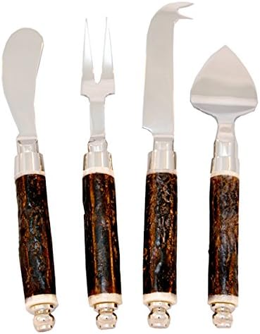 4 Pieces Cheese Set Knives- Stainless Steel- Walnut Bark Wood Handle with Cheese Slicer