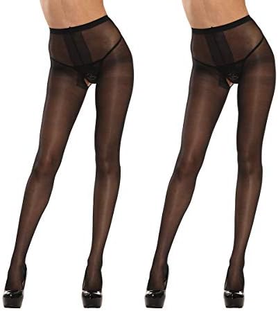 Abberrki Women Sexy Open Crotch Pantyhose crotchless Dating Tights for Sex (2 Pairs)